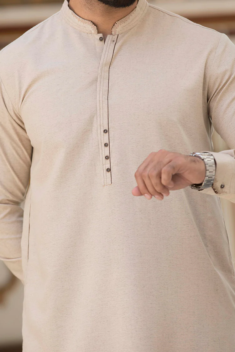 Sand Colored Blended Kameez Shalwar - AL-KS-2403 - Image 2