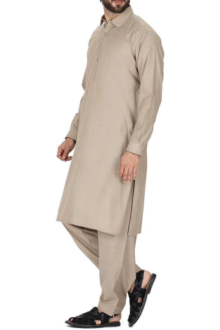 Sand Colored Kameez Shalwar - AL-KS-2359