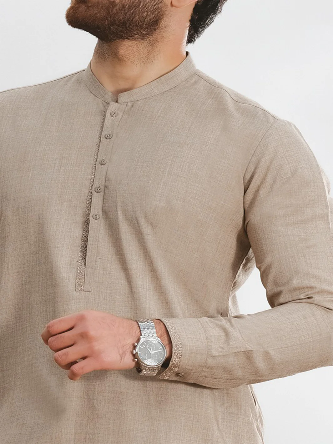 Sand Colored Blended Kameez Shalwar - AL-KS-2428 - Image 2