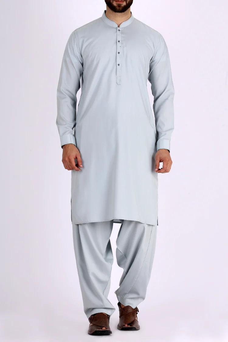 Sea Blue Blended Kameez Shalwar - AL-KS-2309 - Image 4
