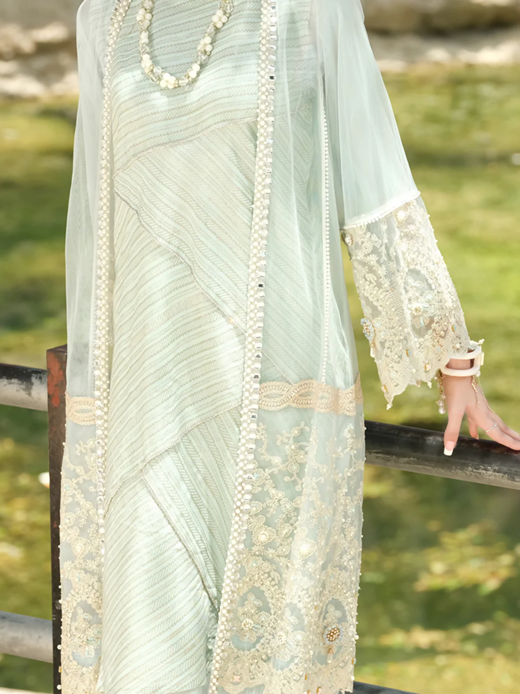 Sea Green Organza 2Pc Formal Suit - LS-258 - Image 2