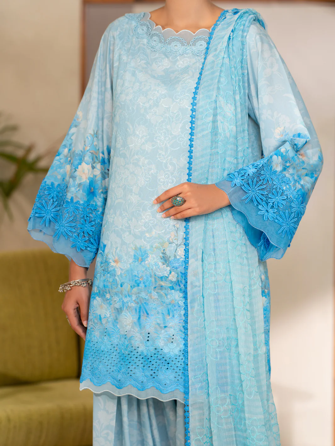 Sky Blue Poly Lawn Stitched 3Pc - ALP-3PS-2415 - Image 2