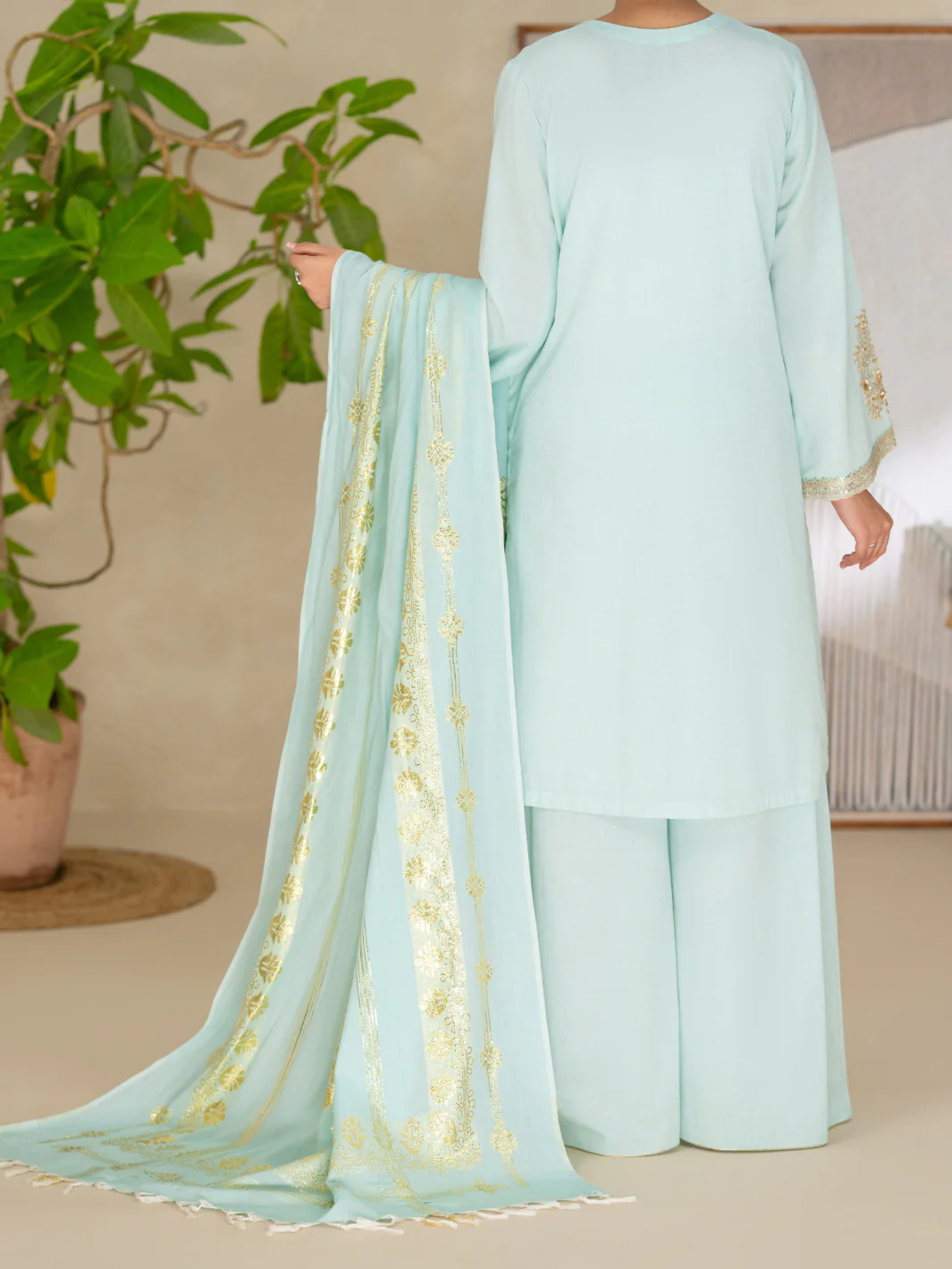 Sky Blue Yarn Dyed Lurex Stitched 3Pc - ALP-3PS-2617 - Image 2