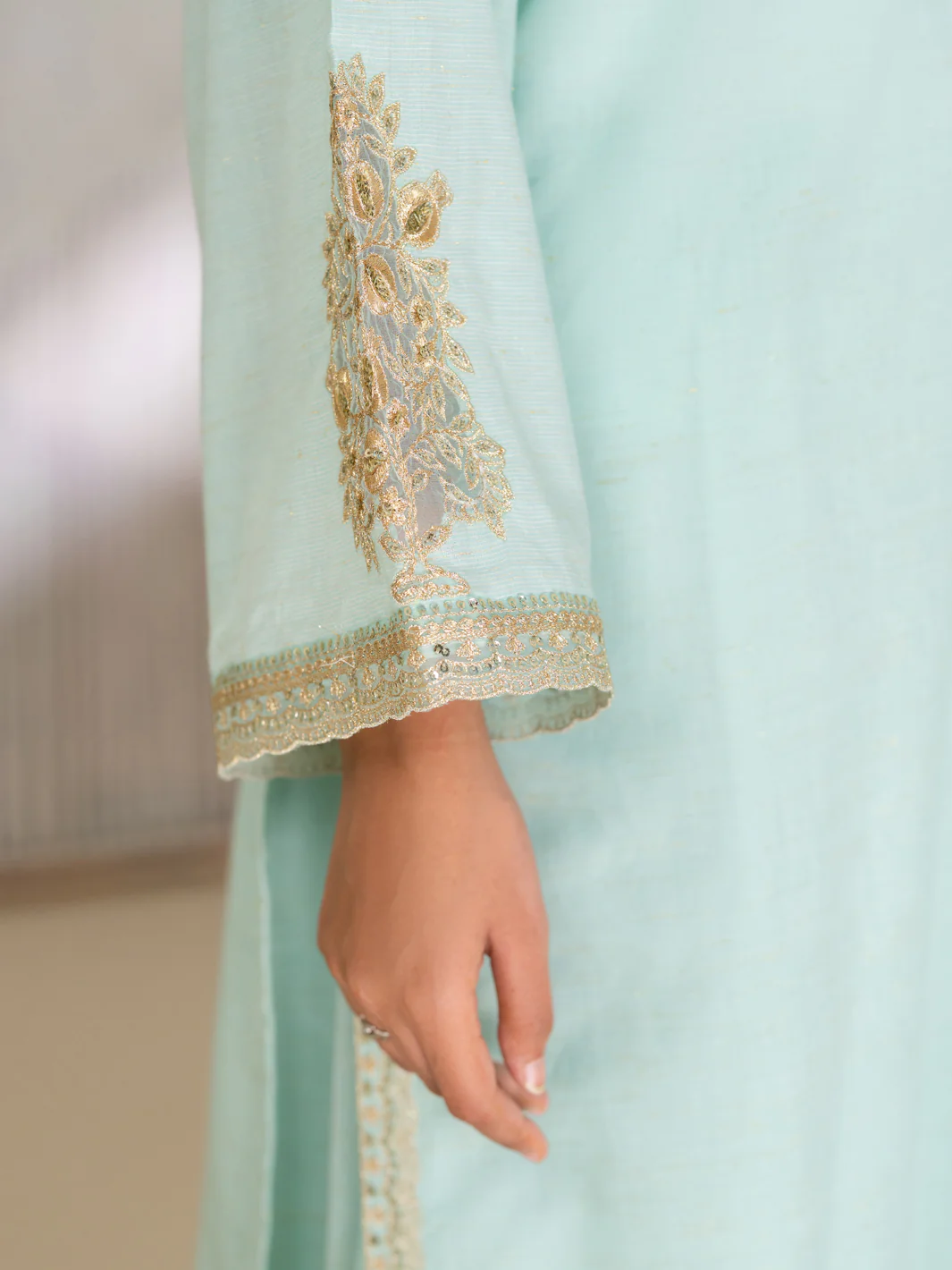 Sky Blue Yarn Dyed Lurex Stitched 3Pc - ALP-3PS-2617 - Image 4