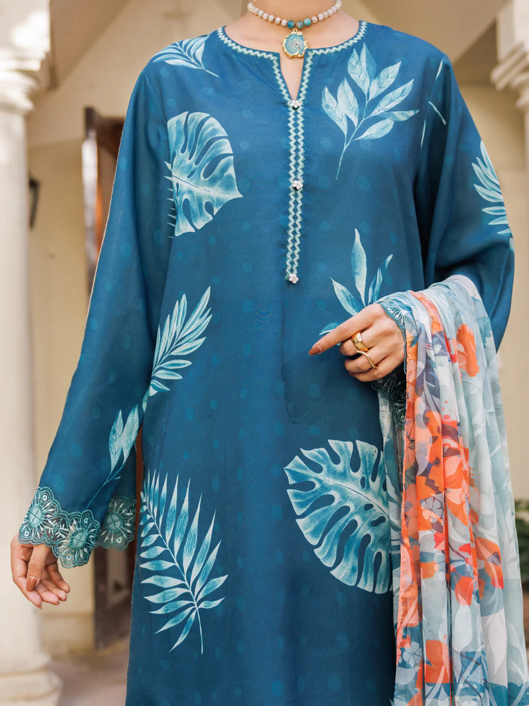 Teal Poly Lawn Stitched 3Pc - ALP-3PS-2603 - Image 2