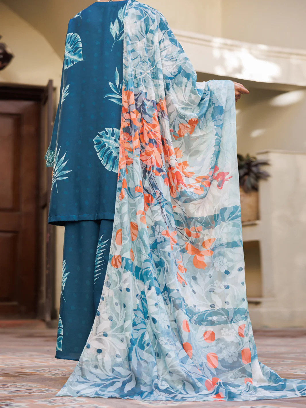 Teal Poly Lawn Stitched 3Pc - ALP-3PS-2603 - Image 3