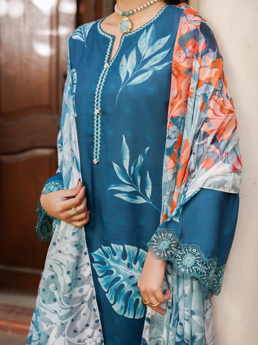 Teal Poly Lawn Stitched 3Pc - ALP-3PS-2603 - Image 4