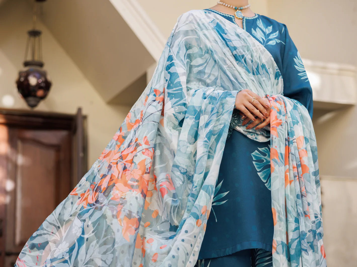 Teal Poly Lawn Stitched 3Pc - ALP-3PS-2603 - Image 5