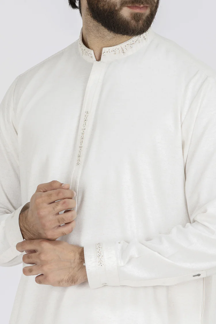 White Blended Kameez Shalwar - AL-KS-2467 - Image 2