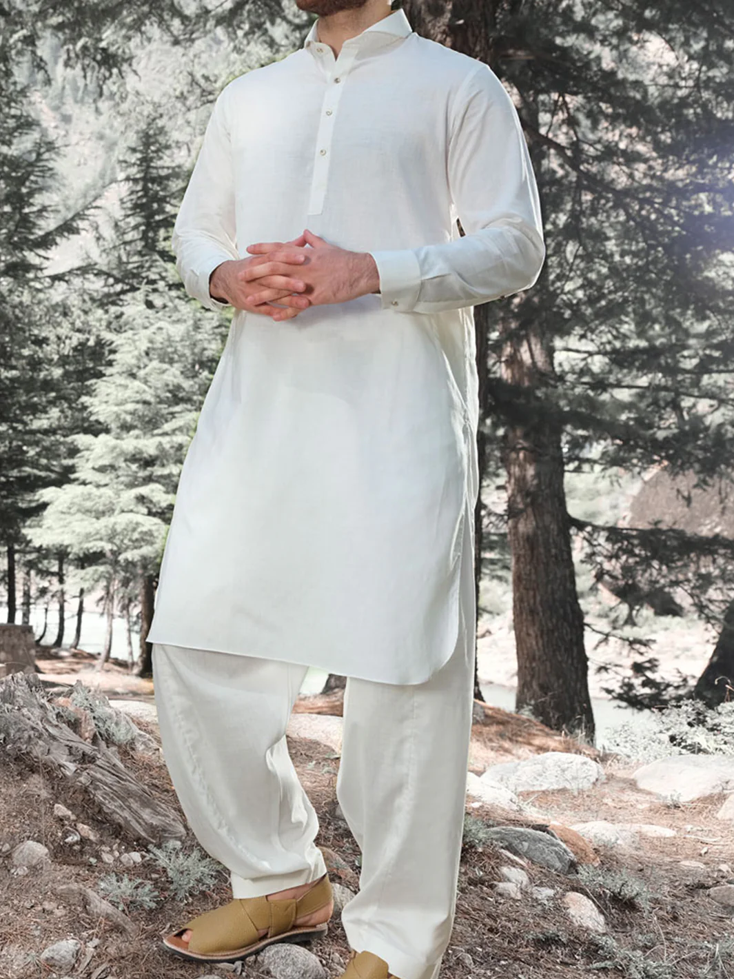 White Blended Kameez Shalwar - ALWA-KS-166