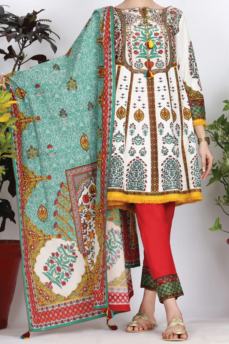White Cambric 3Pc Unstitched - ALP-755