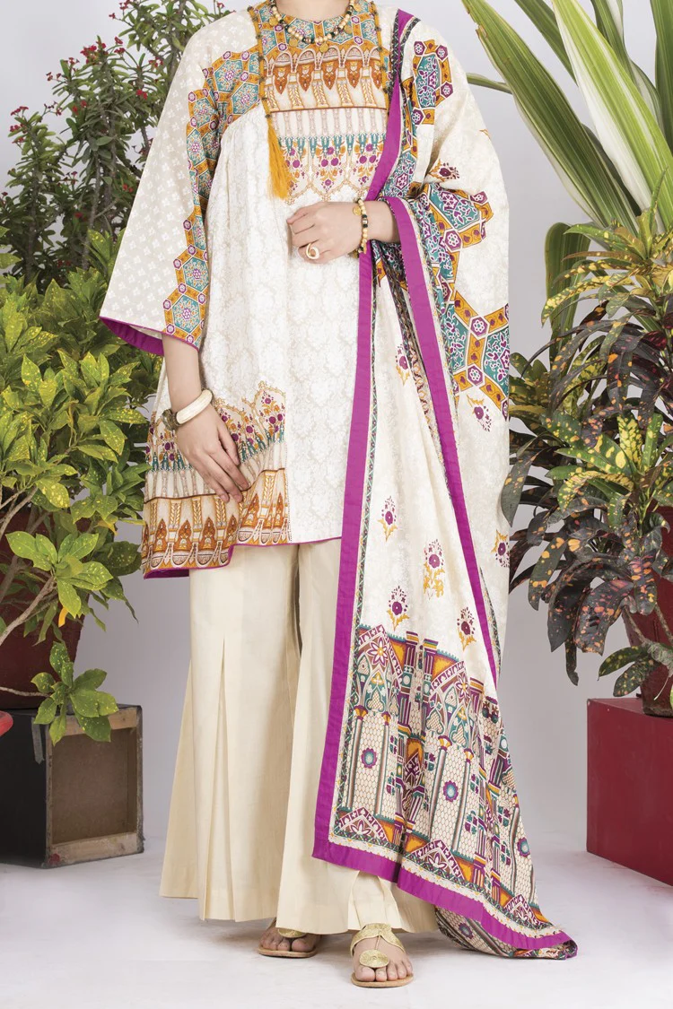 White Lawn 3Pc Stitched - ALP-704