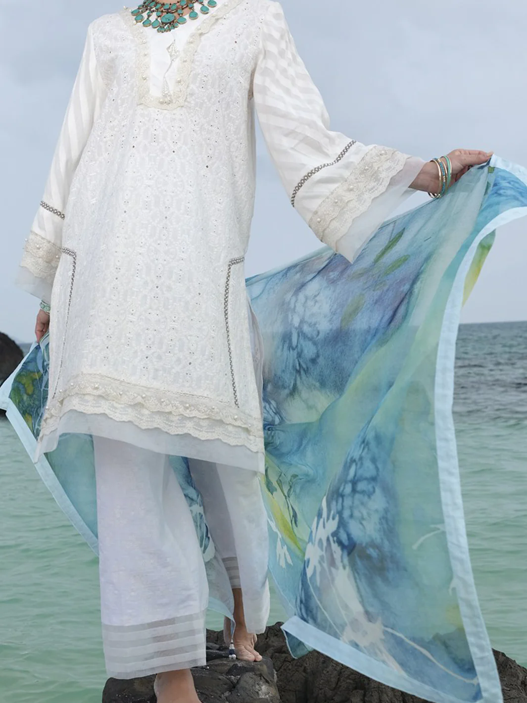 White Schiffli 3Pc Unstitched - ALP-708 RFD