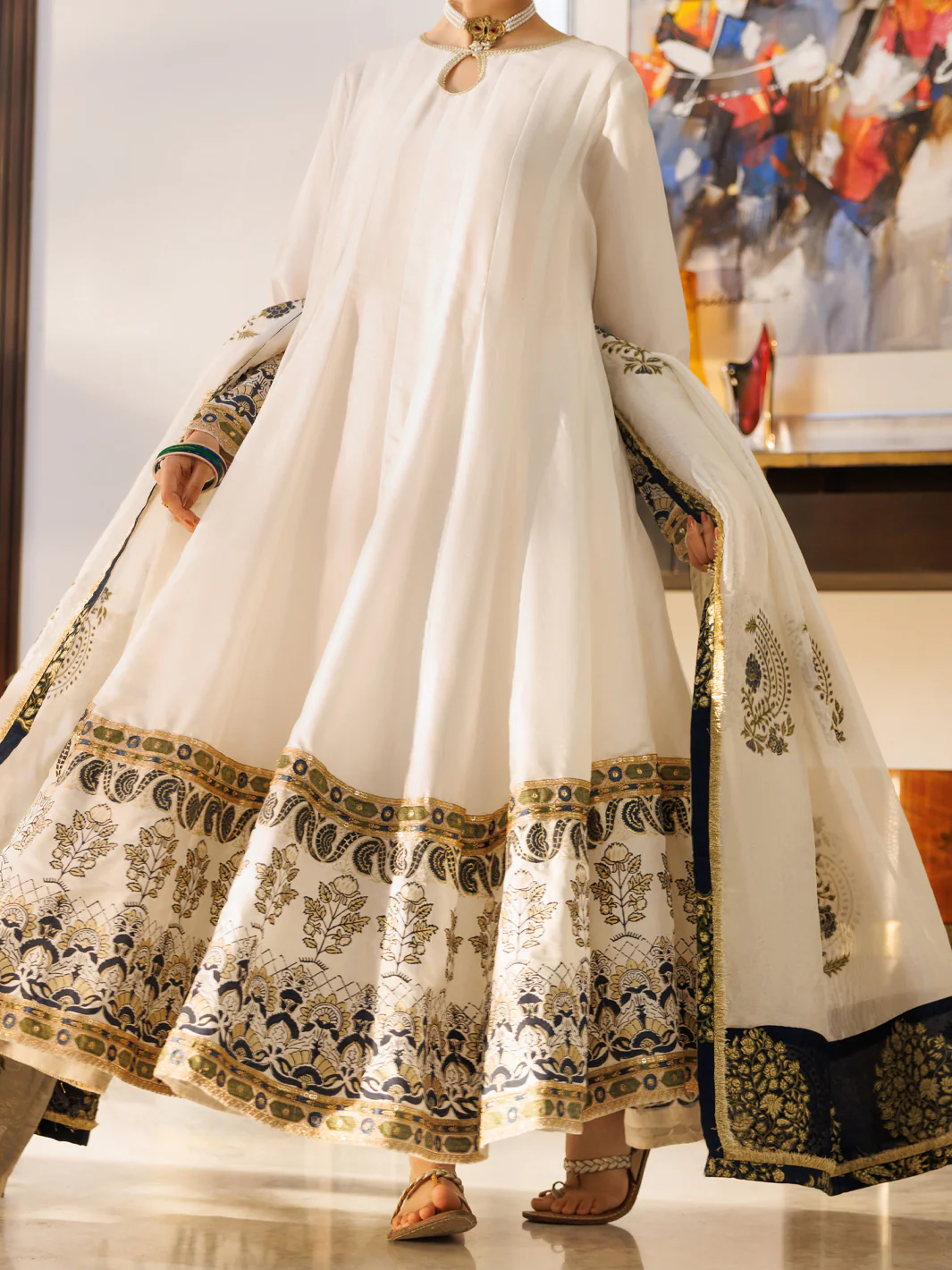White Silk Formal Stitched 3PC - AL-3PS-LS-623 - Image 3