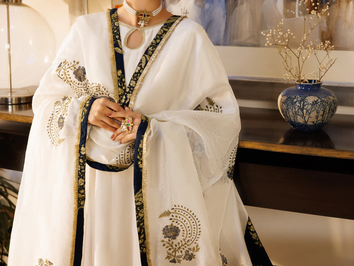 White Silk Formal Stitched 3PC - AL-3PS-LS-623 - Image 4