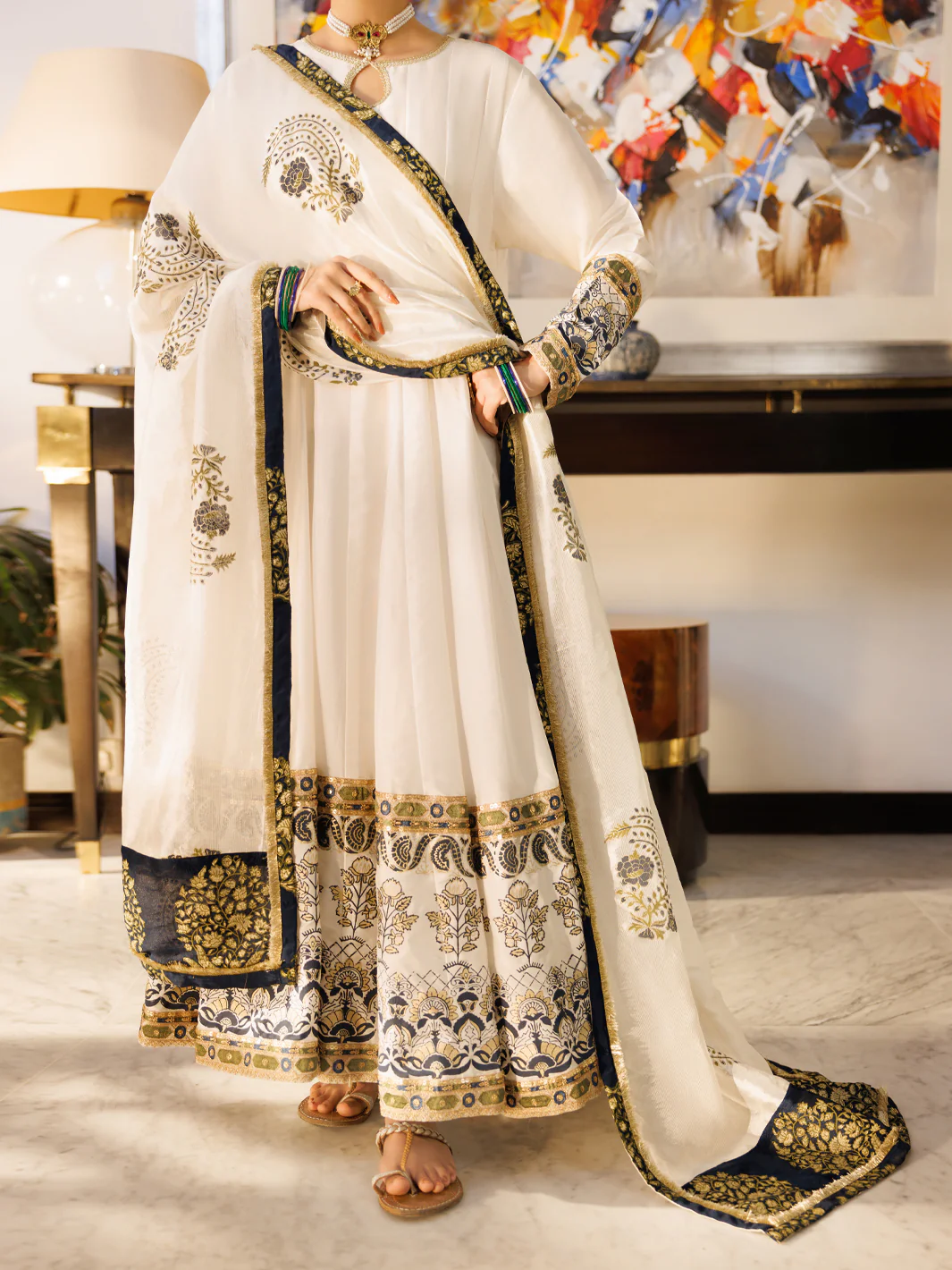 White Silk Formal Stitched 3PC - AL-3PS-LS-623 - Image 5