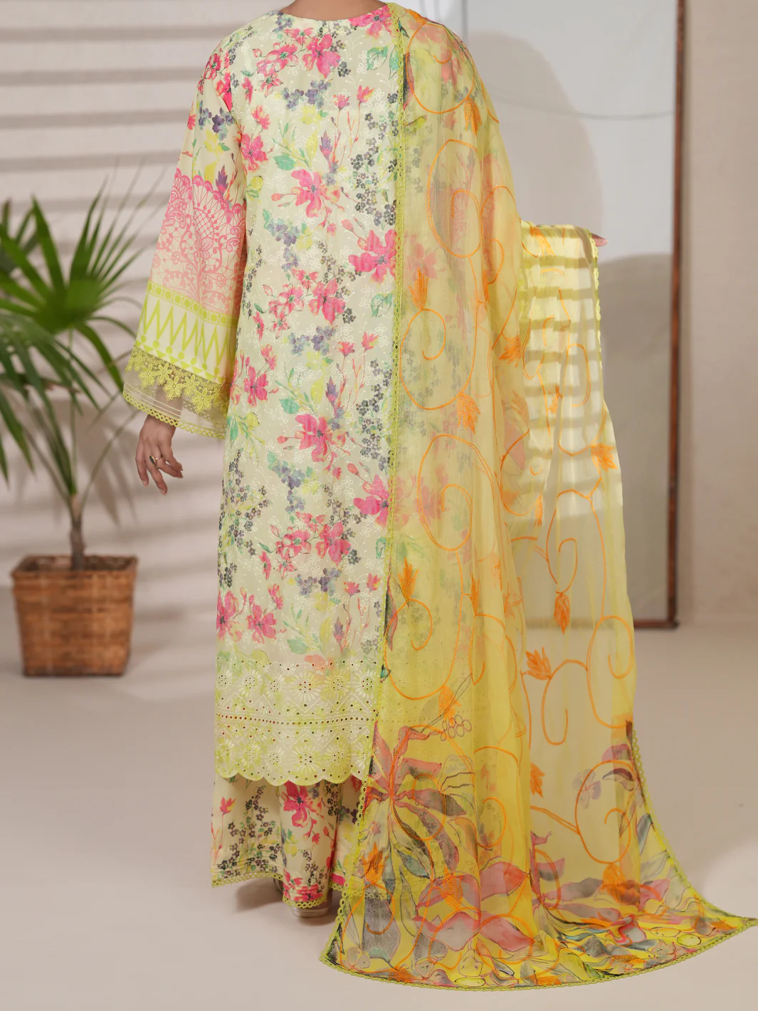 Yellow Silk Lawn Unstitched 3PC - ALP-3PS-2412 - Image 2