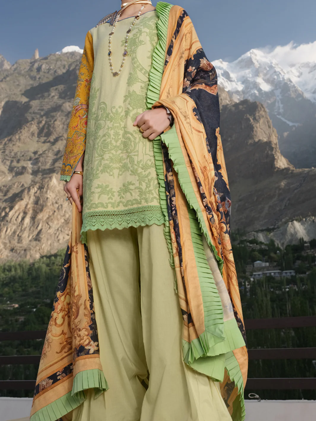 Yellow Jacquard 3Pc Stitched - AWP-223