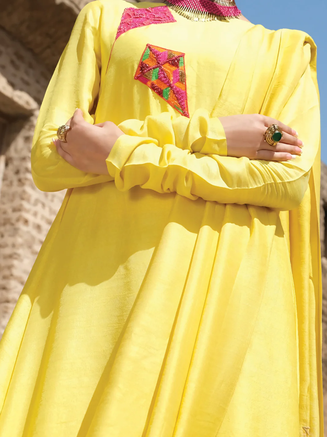 Yellow Raw Silk Tunic - LK-705 - Image 2