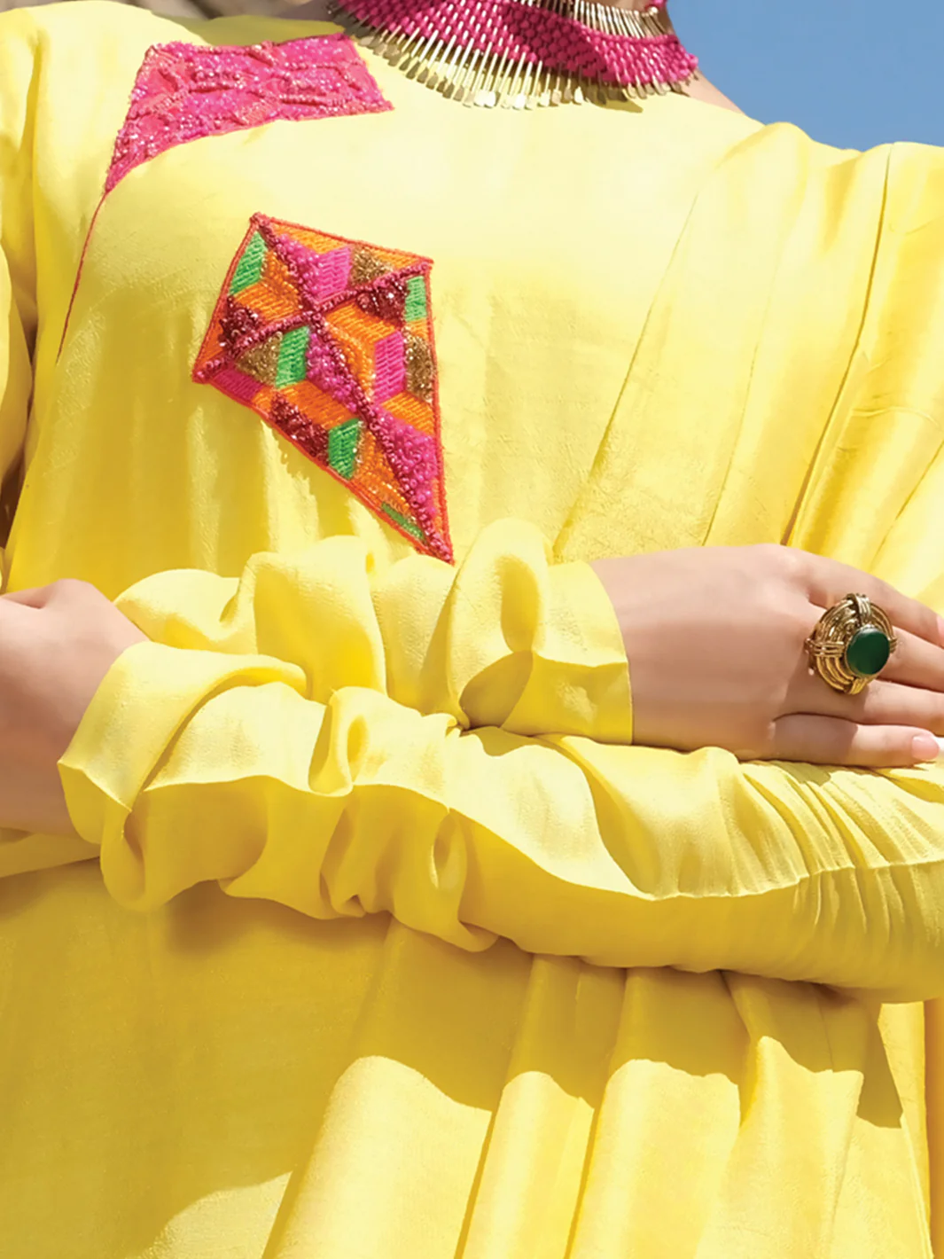 Yellow Raw Silk Tunic - LK-705 - Image 3